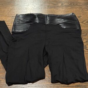 bebe Black Leggings with Shiny Striped Waistband